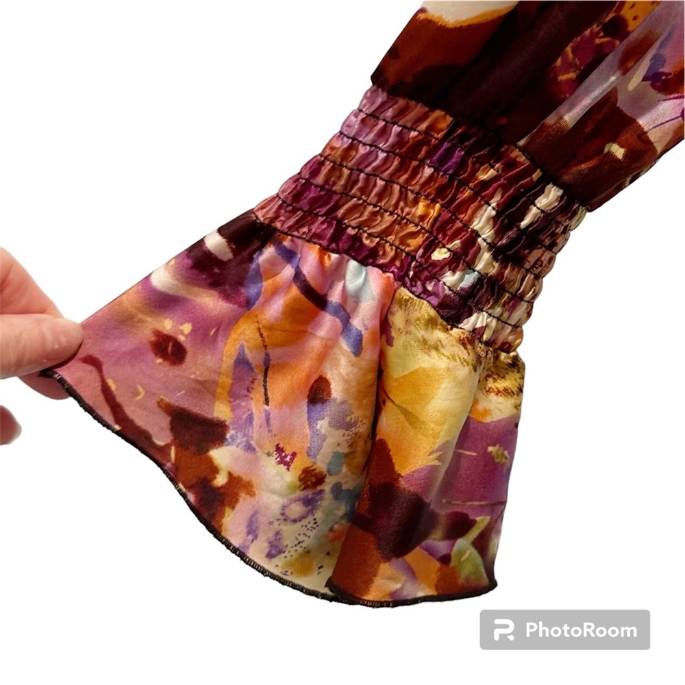 Cache 100% Silk Abstract Leopard Print Peasant Bl… - image 5